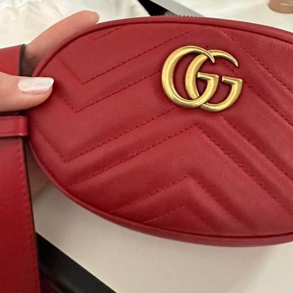 GUCCI Calfskin Matelasse GG Marmont Belt Bag sz 85/34. Vintage, Red. Fanny pack. - Picture 4 of 11